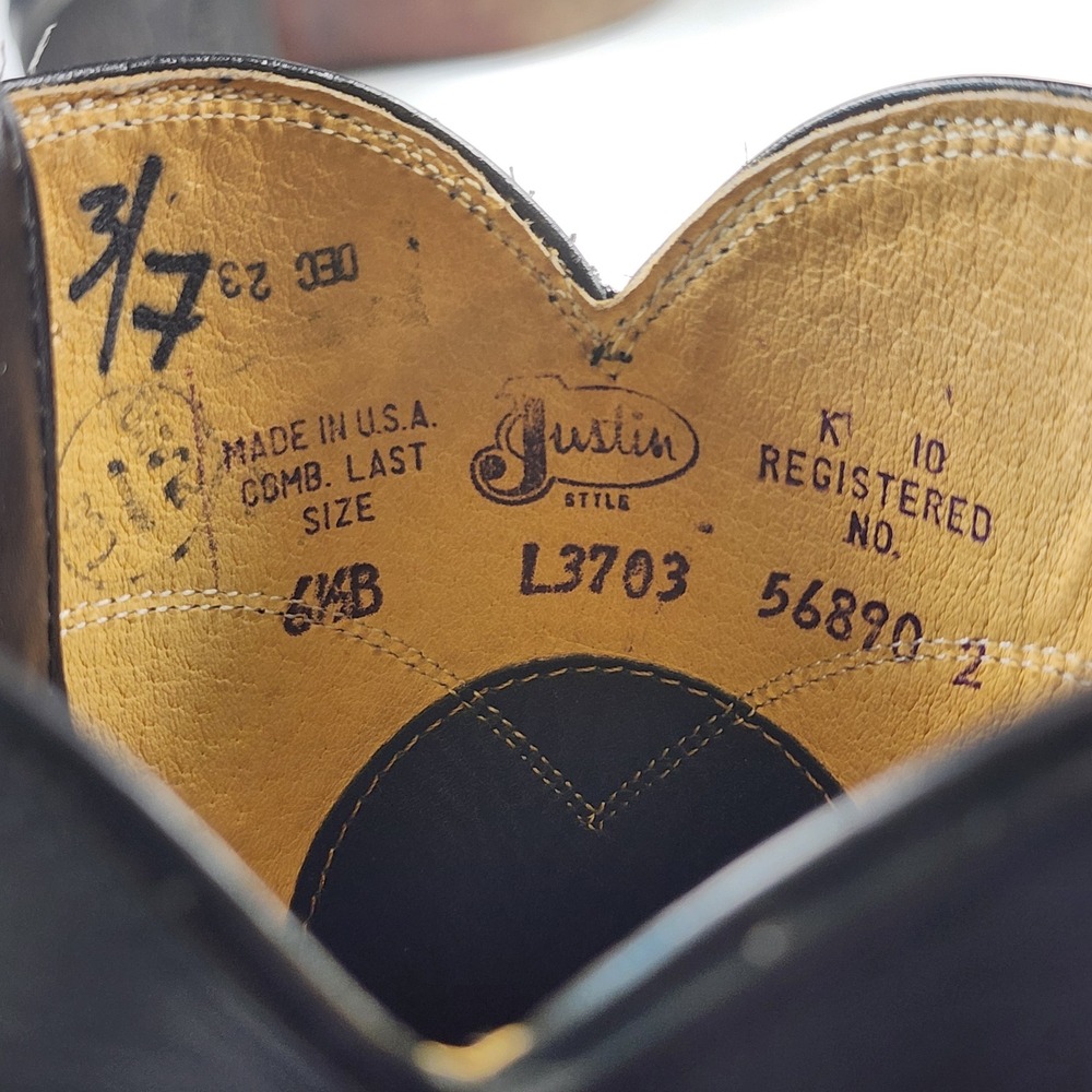 Justin Ropers Black Leather Boots Womens 6.5B Cowboy Western Rodeo USA Vintage - Picture 7 of 14
